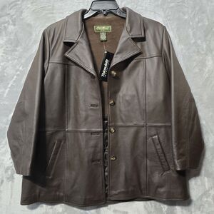 NWT Eddie Bauer Leather Car Coat Jacket Brown XL Petite Button Thinsulate Lined